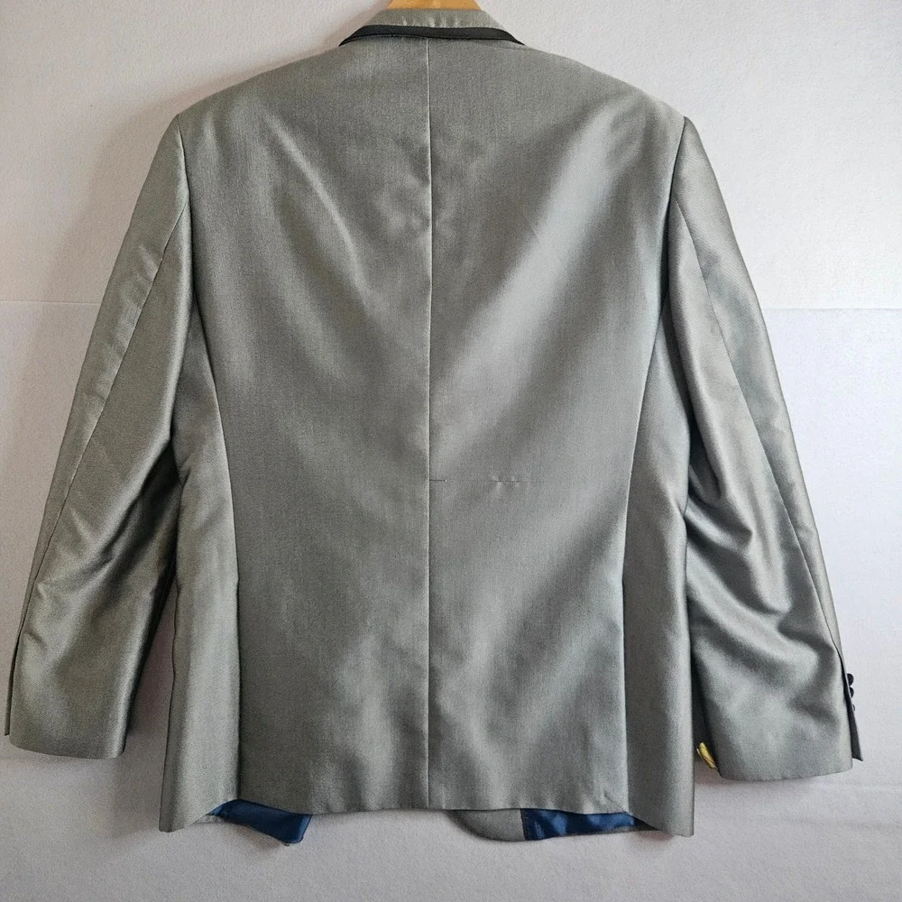 Eleganza Giorgio Sanetti Mens Silver Sharkskin Suit 42R Blazer 34W Pants 2pc